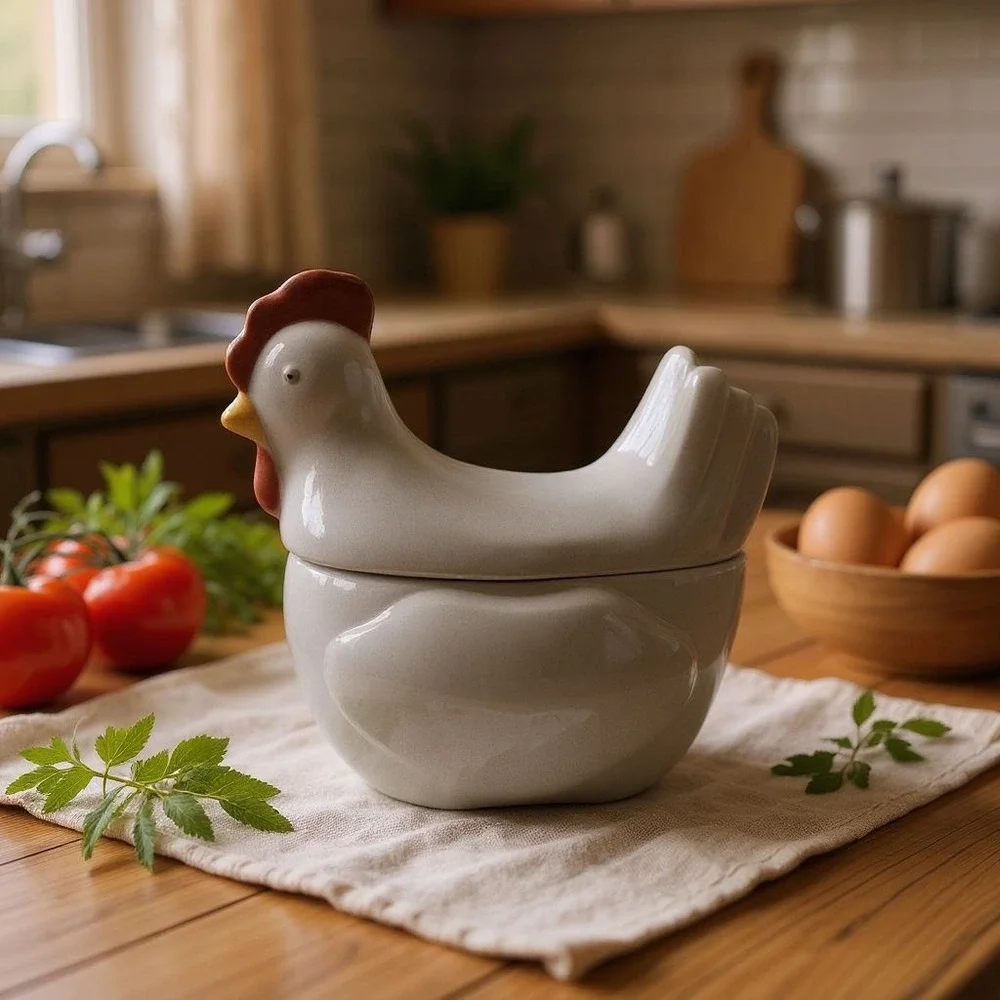 White Ceramic Chicken Hen‎ Lidded Dish Candy Bowl Container Decor Kitchen